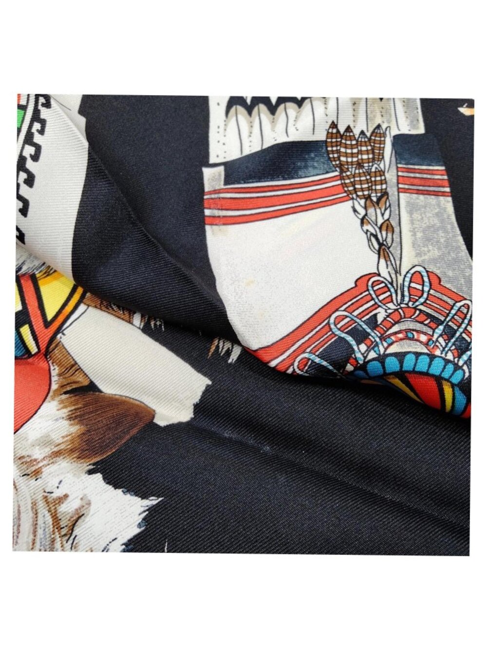 Authentic Hermès Kachinas Carré 90 Silk Scarf Black Multicolor - Picture 8 of 10